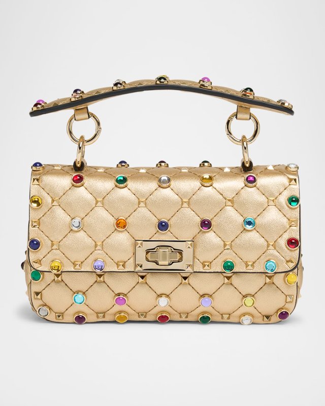 Quilted Laminated Leather Rockstud Shoulder Bag